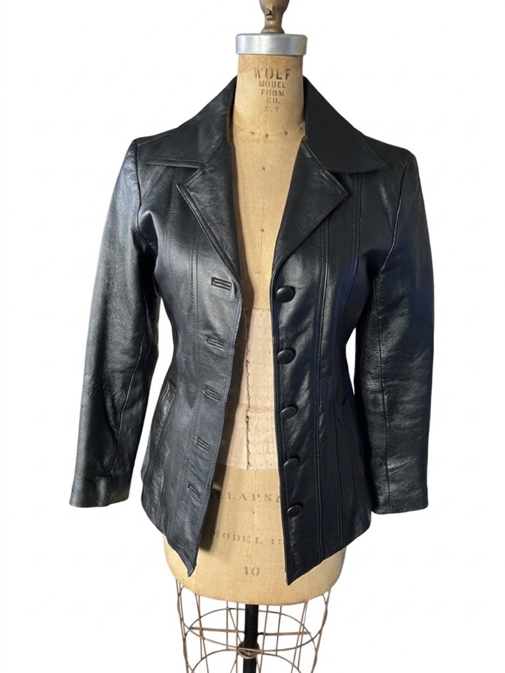 Vintage USA Leather Jacket Black Fitted 90s Y2K Single Breasted Biker Edgy Sz M